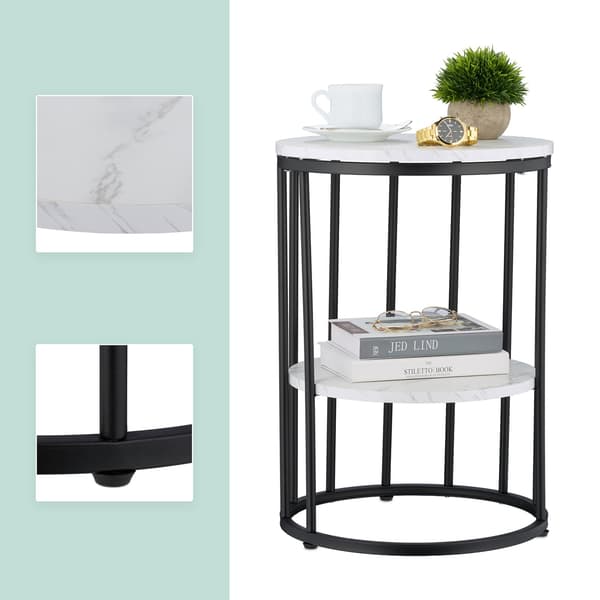 Rundt sidebord i marmorlook med 2 niveauer