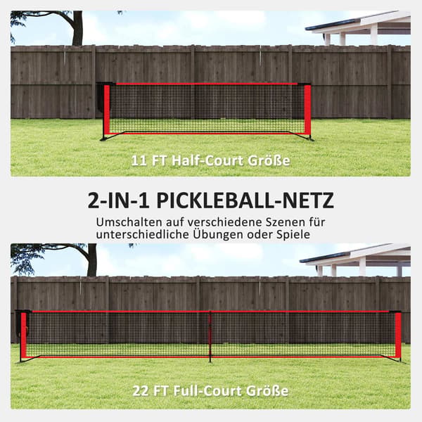 Pickleball-net bærbart sæt 6,7 m Pickleball-system med net, banemarkeringssæt, boldopsamler, fire bolde og bæretaske til udendørs, indkørsel