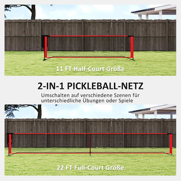 Pickleball Net Portable Set 6,7 m Pickleball System med nät, Court Marking Set, bollsamlare, fyra bollar och bärväska för utomhusbruk, uppfart