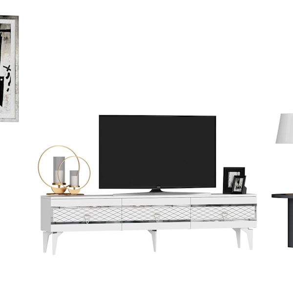 TV Stand Ipek - Hvid, Sølv