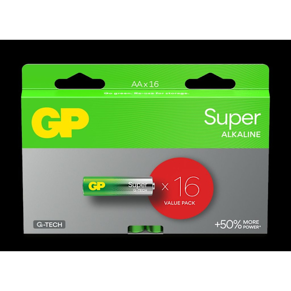 GP Super Alkaline AA-batteri, 15A/LR6, 16-pak