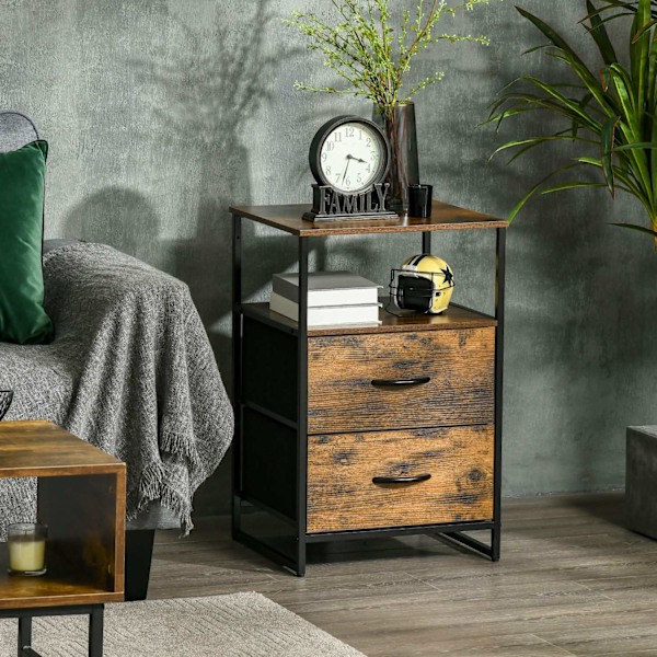 Kommode, opbevaringsskab med foldbare stofskuffer, hylde i industriel stil, sideskab til stuen, rustik brun Aosom