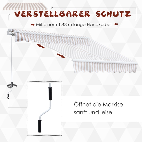 Markise Med Håndsving 3 X 2,5 M Foldearmsmarkise, Solafskærmning, Vægmontering, Balkon, Aluminiumsbjerge