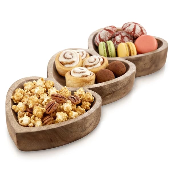 Hjerteformet snackfad i mangotræ, 40x16 cm
