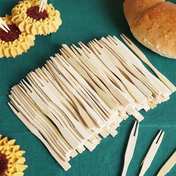 100 træbambusgafler til snacks og appetitvækkere - engangs