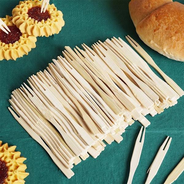 100 Trägafflar av Bambu för Snacks & Förrätter - Engångsartiklar