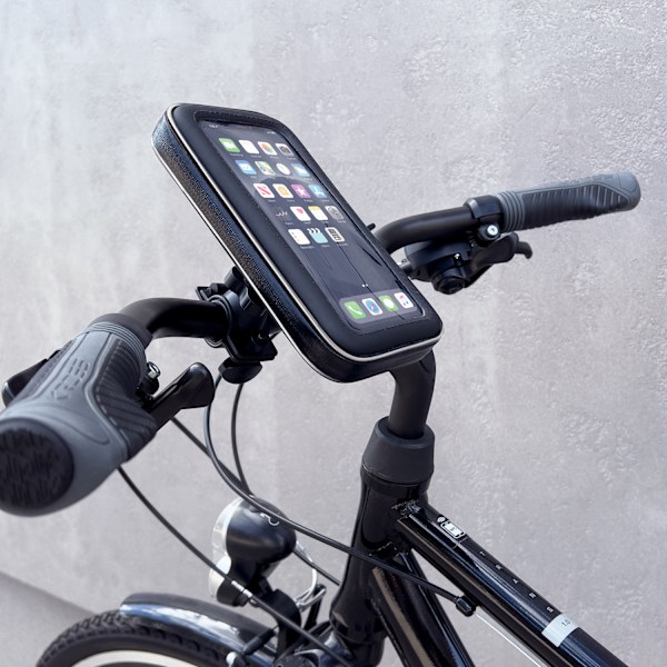 Telefonfodral med styrhållare för cykel, motorcykel, skoter, svart