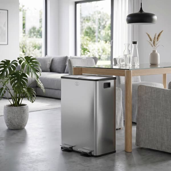 Dobbelt 28L Pedalspand, Rustfrit Stål, Soft-Close, Sølv