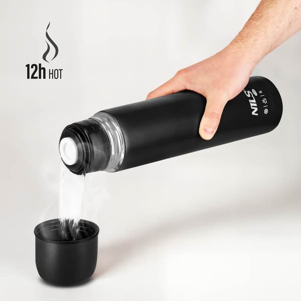 Termosflaska 1000 ml, svart, isolerad resemugg