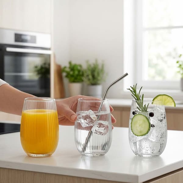 Set med 6 transparenta glasmuggar, 400 ml kapacitet