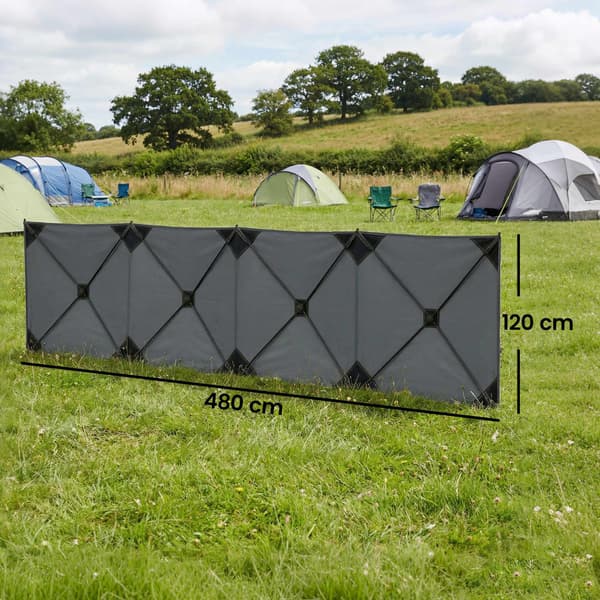 Campingvindskydd 480x120 cm mörkgrått, hopfällbart med väska