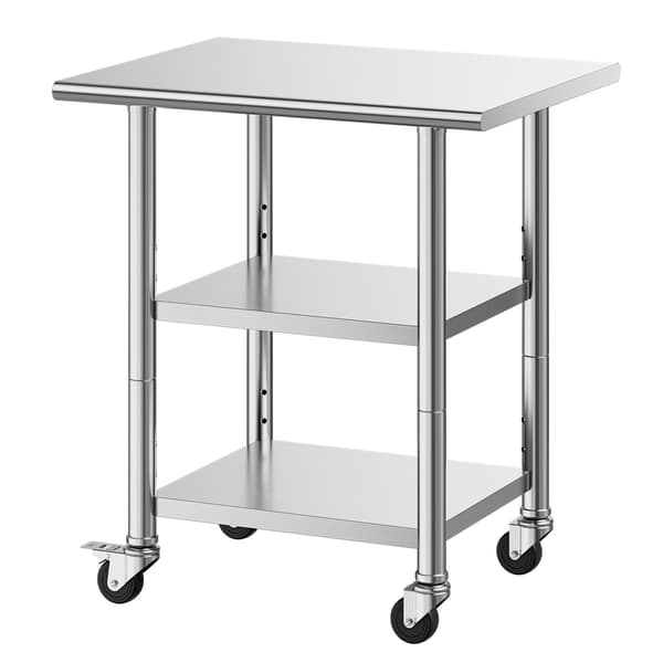 Arbejdsbord i rustfrit stål 61x76 cm, 2 hylder, hjul