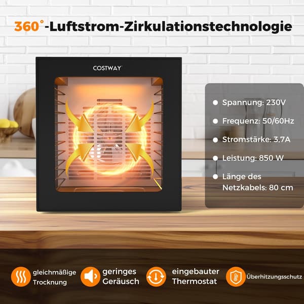 Fødevaretørrer med 10 rustfri bakker, 48H timer, 30-75℃