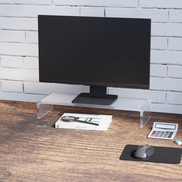 Ergonomic Monitor Stand Acryl Screen Stander Til Bærbar, Computer, Notebook, Gennemsigtig, 53X19X9Cm