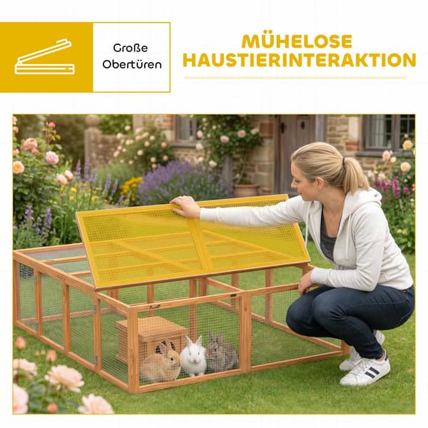 Kaninbur med stor gård, modulär design, trä