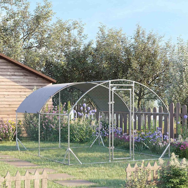 Chicken Coop Outdoor Run Valmistettu teräksestä, 280 x 380 x 197 cm Kanahäkki UV-suojatulla kannella, Ovi, Kanalaukku 6-12 kanalle, Pienet Eläimet, Ho