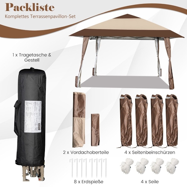 4m x 4m Patio Gazebo Canopy Teltta pyörillä beige