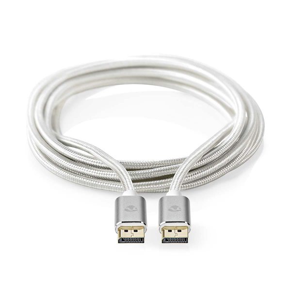 Displayport kabel | DisplayPort Han | DisplayPort Han | 8K@60Hz | Guldplateret | 2.00 m | Runde | Flettet | Sølv | Cover Window Box