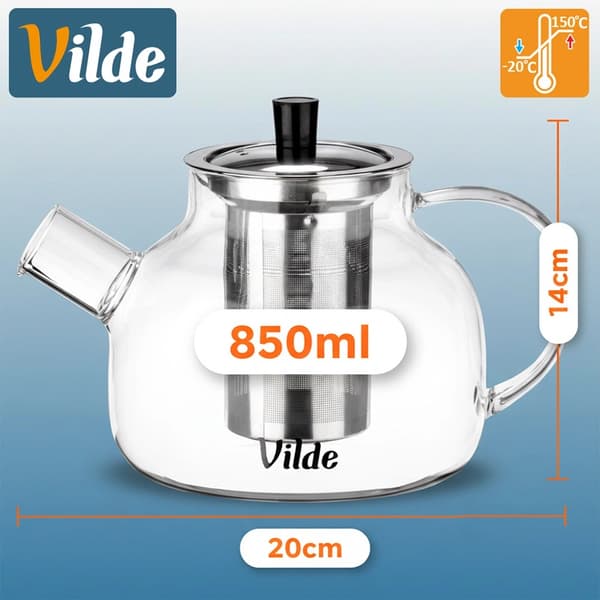 Glastekande med tekande i rustfrit stål, 850 ml
