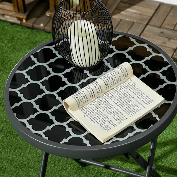 Foldebord Sidebord Glasplade Campingbord Sort 45X45X50Cm