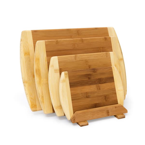 Bambu leikkuulaudat, 4 kpl sarja pidikkeellä