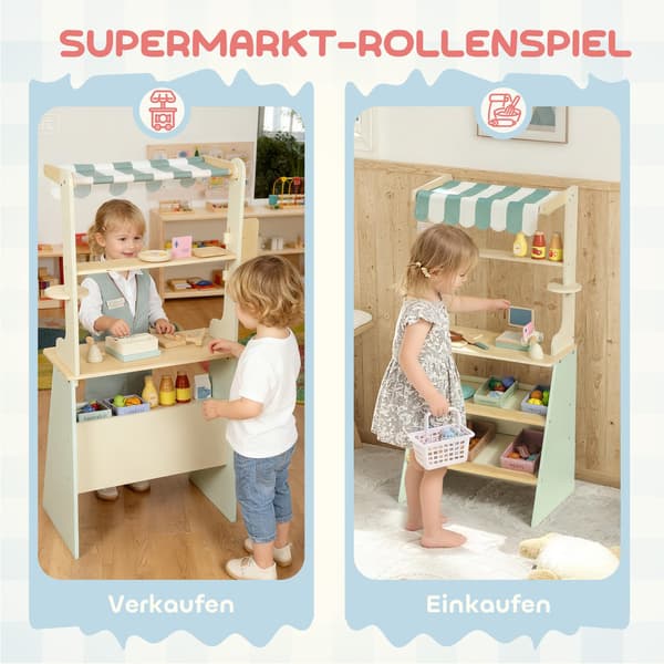 Lasten leikkikauppa kassakoneella ja 34 tarvikkeella