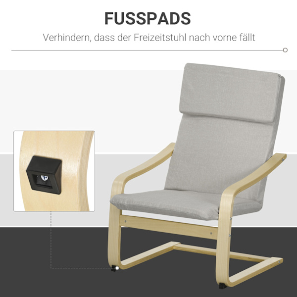 Set med 2 fåtöljer med pall, med armstöd, nackstöd, linneöverdrag, fotdyna, polyester, eukalyptus, 66,5 x 80 x 99 cm, ljusgrå