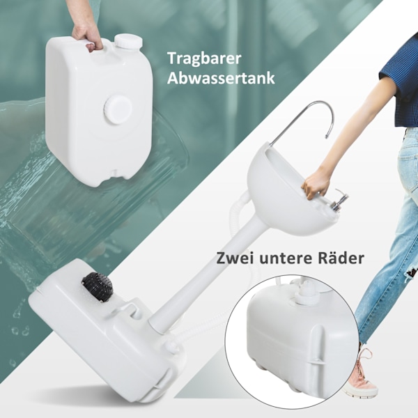 Camping Håndvask Håndvask Med Opsamlingsbeholder Til Spildevand 17L Vandtank Vask Med Dispenser Mobil Hdpe Grå 83 X 50 X 103 Cm