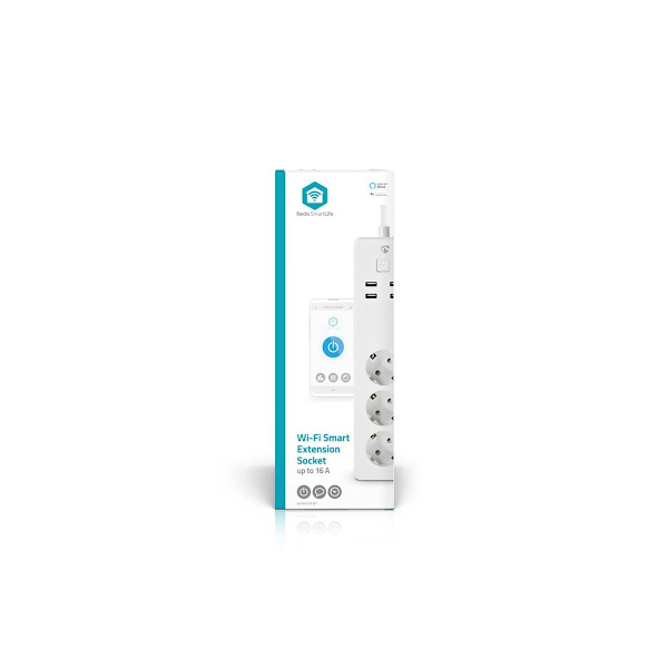 SmartLife Grenkontakt | Wi-Fi | 3x Jordad kontakt (CEE 7/3) / 4 x USB | 16 A | 3680 W | 1.80 m | -10 - 40 °C | Android™ / IOS | Vit