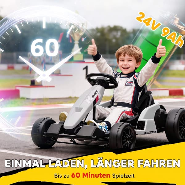 24V elektrisk barngokart med driftfunktion, justerbar sits