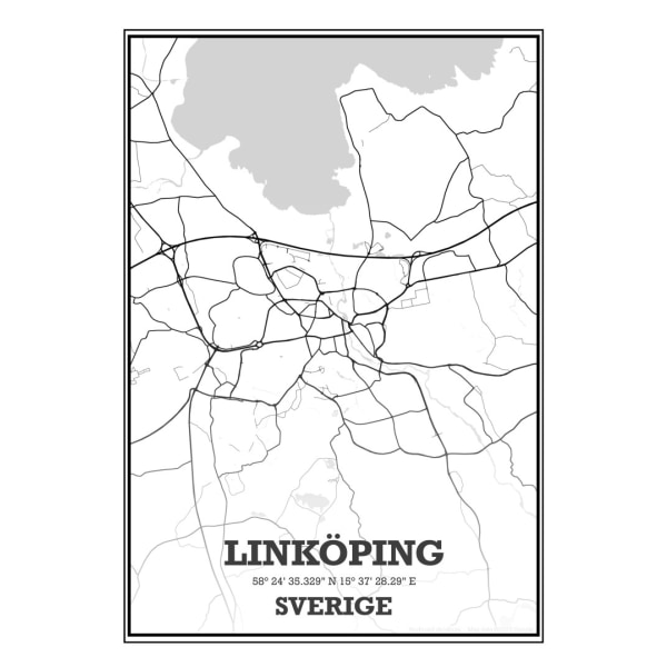 Linköping Stad Karta Poster - 50x70 cm