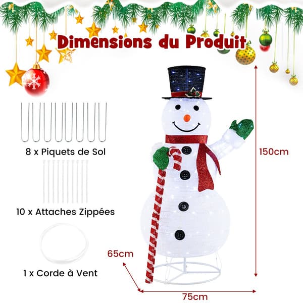 Forbelyst snemands havedekoration – 150 cm, 180 LED'er