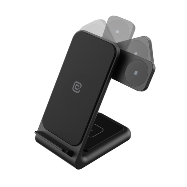 Crong PowerSpot Pivot Stand - 3-i-1 trådløs oplader til Samsung & Android, Galaxy Watch og TWS hovedtelefoner (sort)