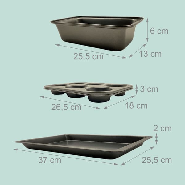3-delt non-stick bageformsæt – muffin, brød, bradepande