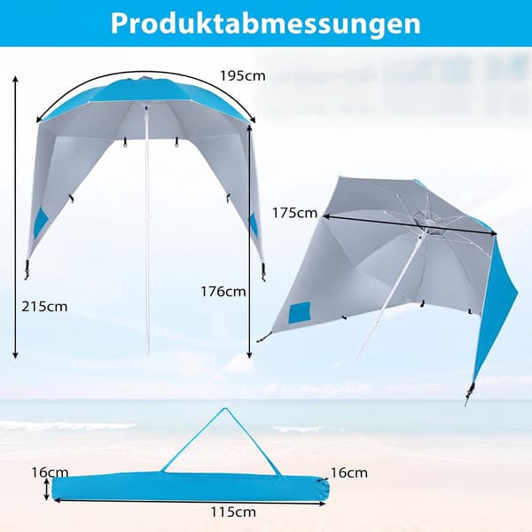 Strandparasol UPF 50+ med sidepaneler, turkis