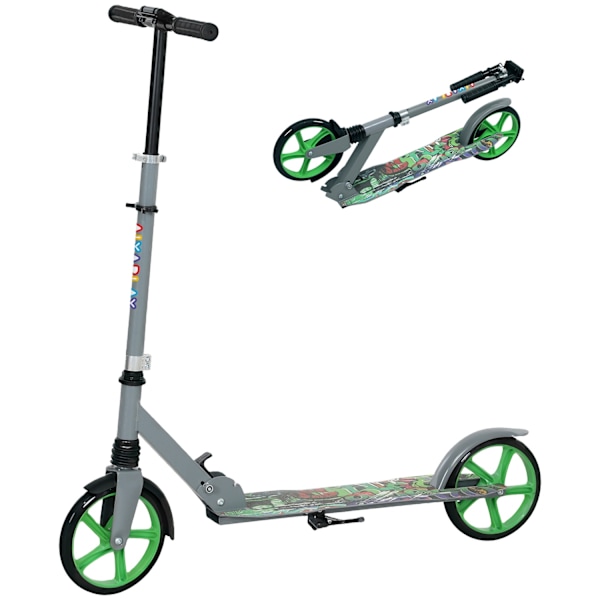 Sparkcykel Barns hopfällbar barnsparkcykel med justerbar styrhöjd, 2 stora hjul, bakre stänkskyddsbroms, sparkskoter för barn från 6-12 år Grön