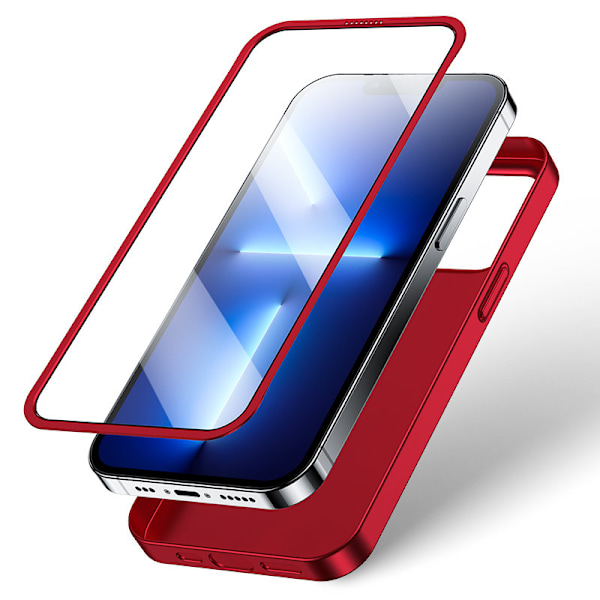 Suojakuori iPhone 13 Prolle, taka- ja etukansi + karkaistu lasi, punainen