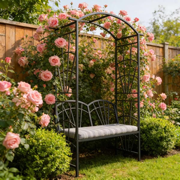 Rose Trellis Bench – Sort metalbue til klatrere