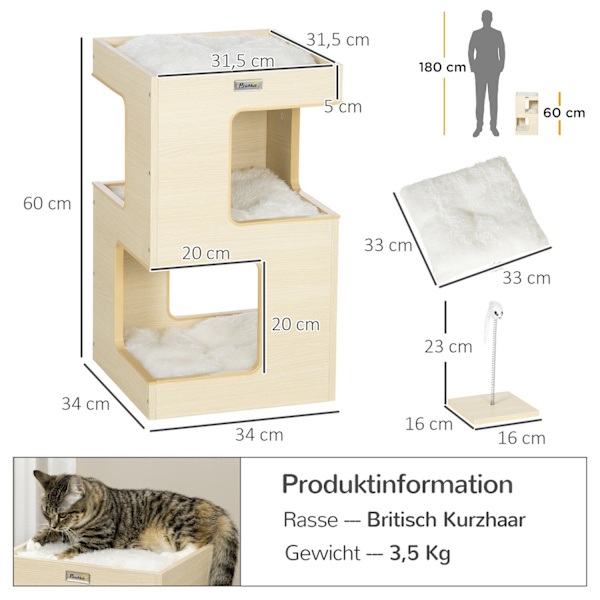 Cat Cave 3-Leder Cat Cabinet Kudde Indoor Cat House Cat House Toy Ek 34X34X60 Cm