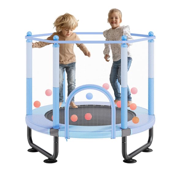Studsmatta för barn 152 cm med säkerhetsnät, basketkorg, blå