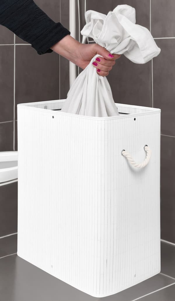 Bambu tvättkorg med lock, 80L, vit