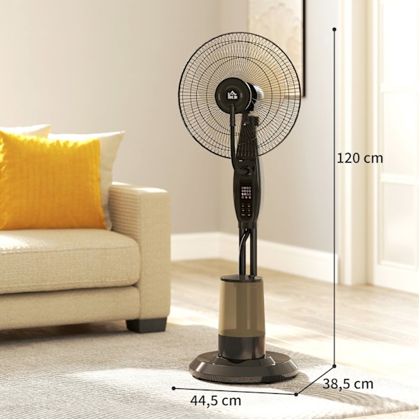 Vattenkylningsfläkt, piedestalfläkt med dimma, fjärrkontroll, timerfunktion, 3,2L vattentank, 3 lägen, 75W, oscillerande vattenfläkt med hjul, 120cm |