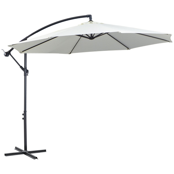 Parasol Cantilever Parasol Med Håndsving, Stålramme & Polyester Stof, Creme, Ø3X2,5M