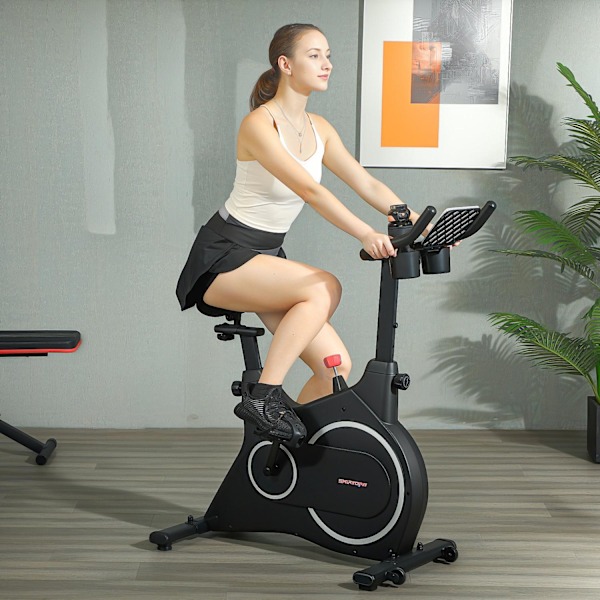 Liggende ergometer til hjemmemotionscykel med magnetisk modstand, LCD-skærm, siddende ergometer med justerbart sæde og håndtag, tabletholder, flaskeho