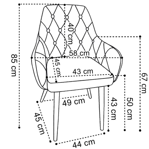 Matstol i sammet, grafitgrå, quiltad design, metallben