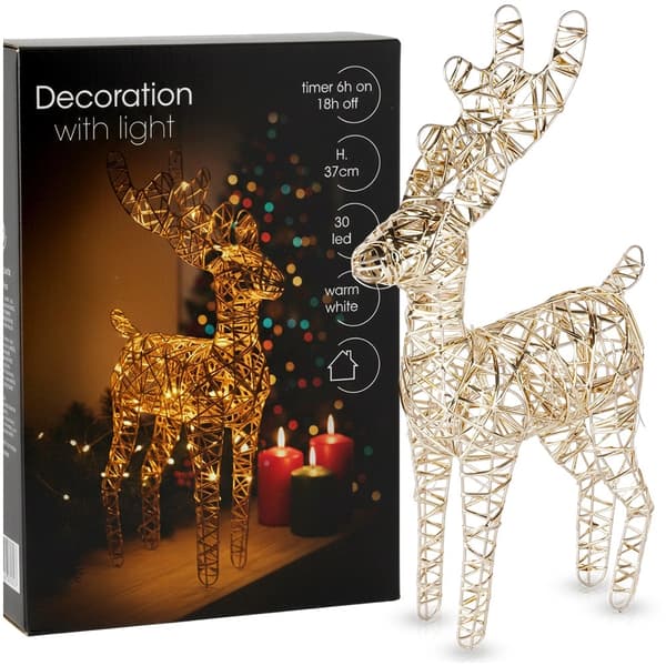 LED Renfigur, Guld, 30 LED-lampor, 37 cm, Timer