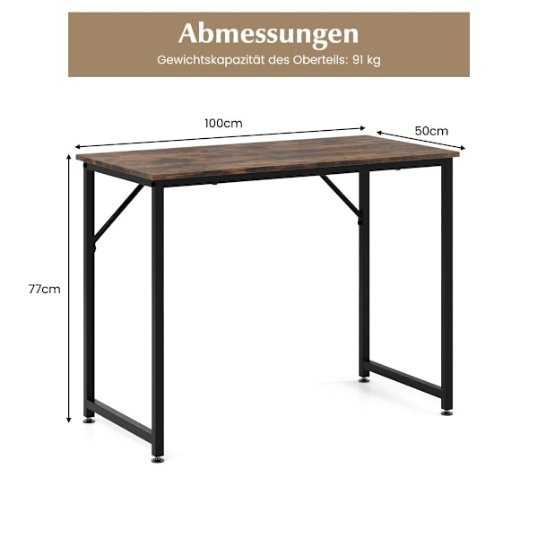 PC-bord med justerbara fotkuddar, kompakt datorbord, 100 x 50 x 77 cm, brun