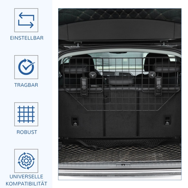 Dog Guard Universal Car Boot Gate, Justerbar Dog Gate Divider, Metal Sort, (90-120)X40,5 Cm