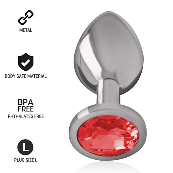 Intense - Aluminium metal analprop med rød krystal størrelse L