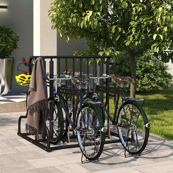 Cykelstativ, Multistander, Vejrbestandig, Til Op Til 4 Cykler, På Begge Sider, Stål, Sort, 90X80X80Cm